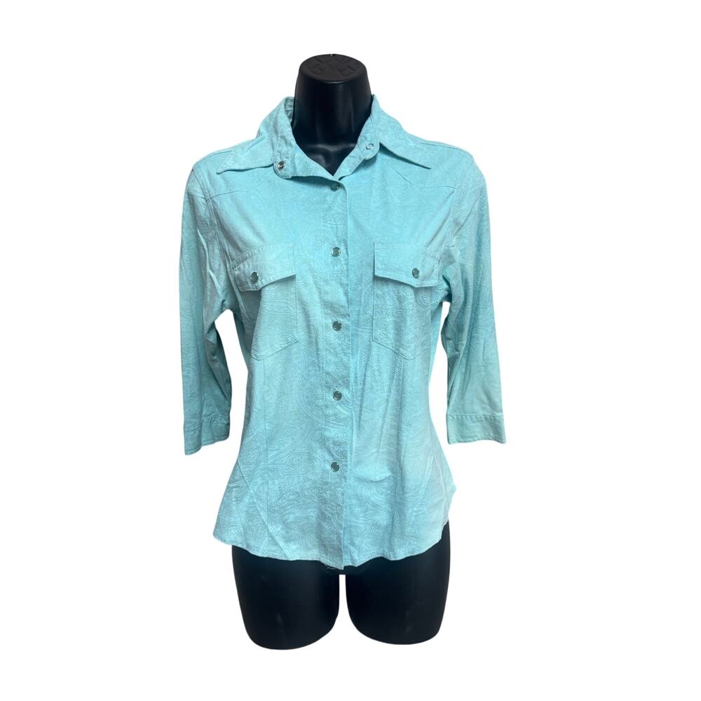 Outback Womens Pearl Snap Western Shirt Small Blue Long Sleeve Cowgirl